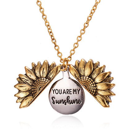 Sunflower double-layer alloy engraved necklace