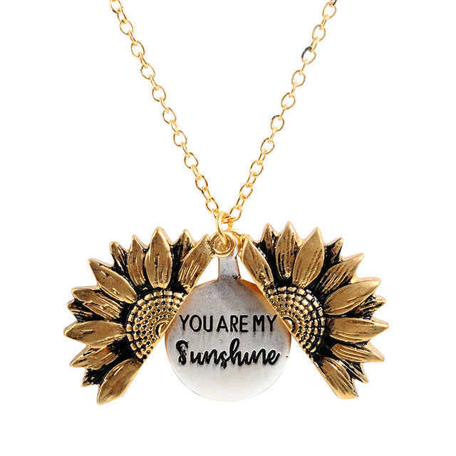 Sunflower double-layer alloy engraved necklace