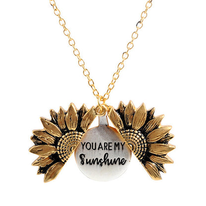Sunflower double-layer alloy engraved necklace