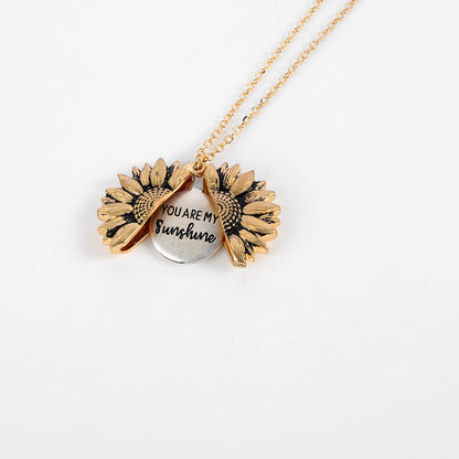 Sunflower double-layer alloy engraved necklace