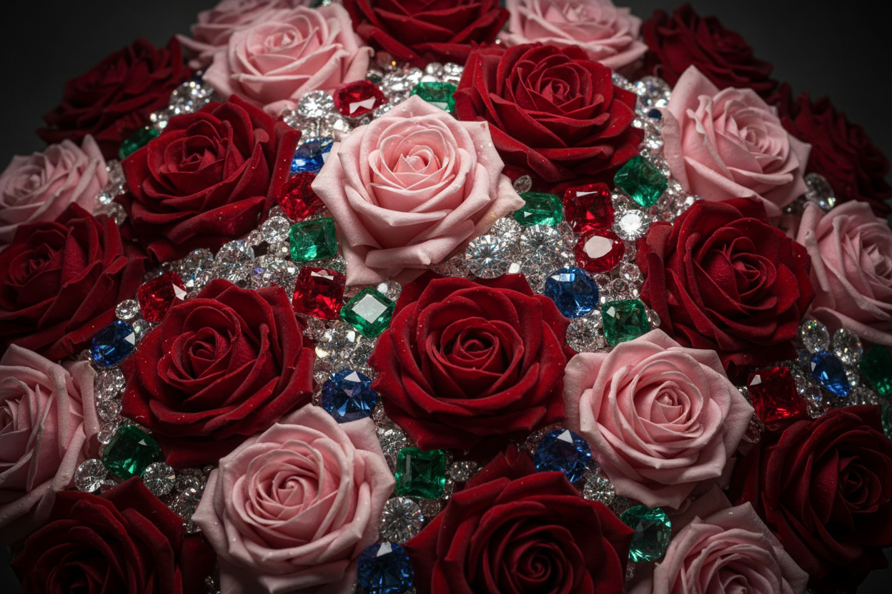 A pile of roses and jewels