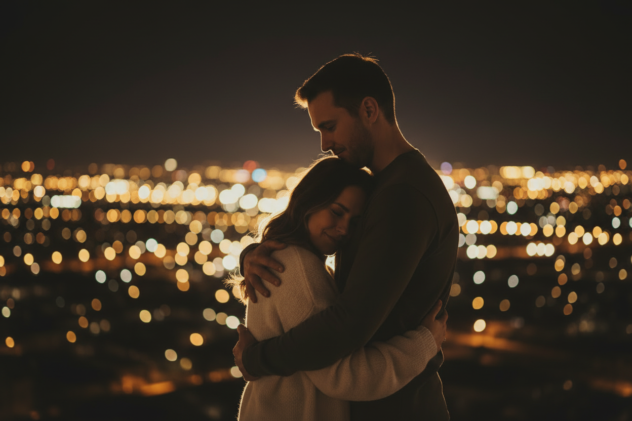 make the image more romantic, and at night